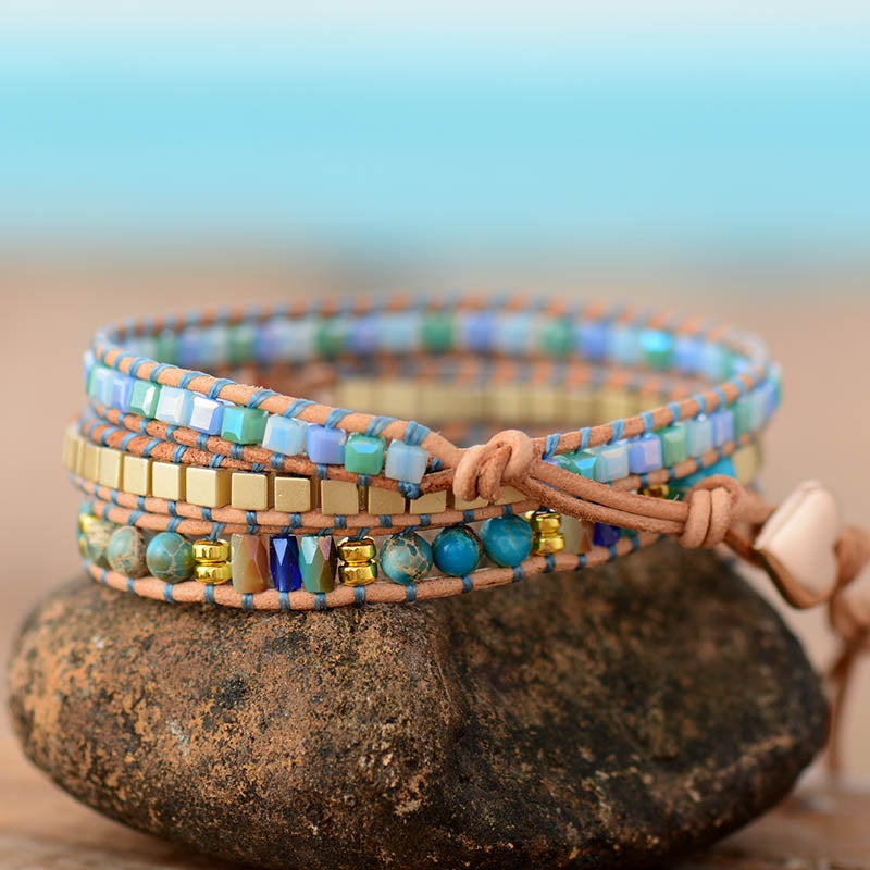 Bracelet Bohémien en Turquoise bleue "Sérénité & Bien être"