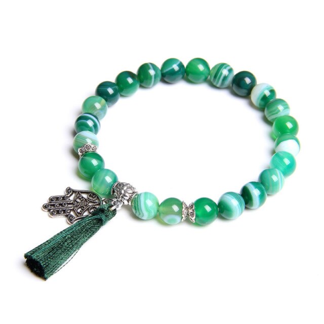 Bracelet en Agate verte "Équilibre & Fertilité" - Main de Fatma