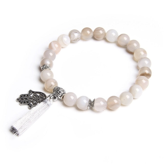 Bracelet en Agate blanche "Acceptation & Confiance" - Main de Fatma