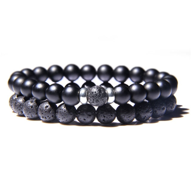 Double Bracelets en Onyx et Pierre de lave "Stabilité & Maîtrise de soi"