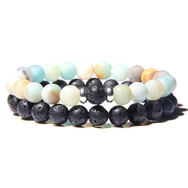 Double Bracelets en Pierre de lave et Amazonite "Ancrage & Stabilité"