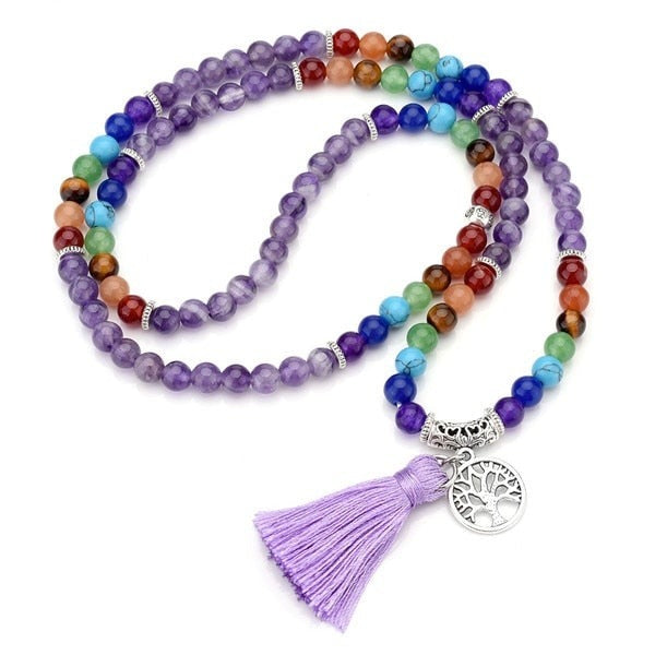 Bracelet Mala Sept Chakras en Améthyste - Le Sage - Arbre de vie