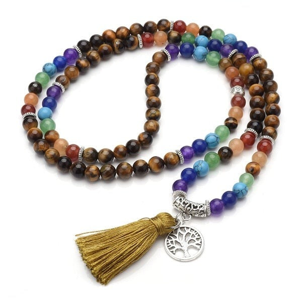 Bracelet Mala Sept Chakras en Oeil de tigre - L'Audacieux - Arbre de vie