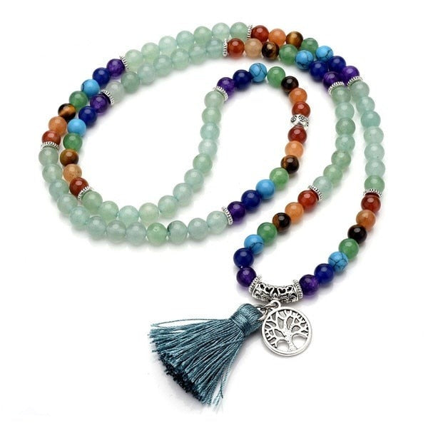 Bracelet Mala Sept Chakras en Aventurine verte - L'Altruiste - Arbre de vie