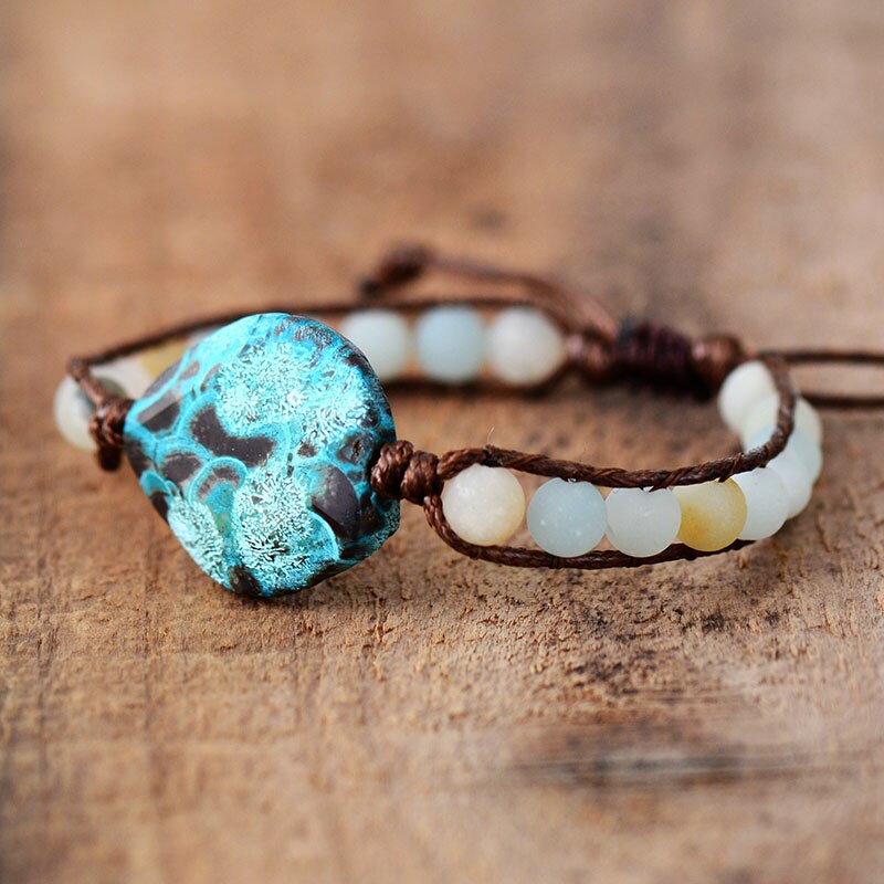 Bracelet Bohémien en Turquoise et Amazonite "Stabilité & Empathie" - Cabochon