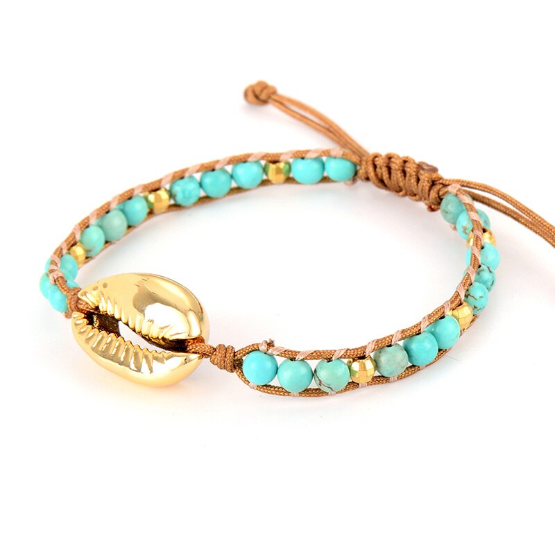 Bracelet Bohémien en Turquoise bleue "Sérénité & Bien être" - Coquillage