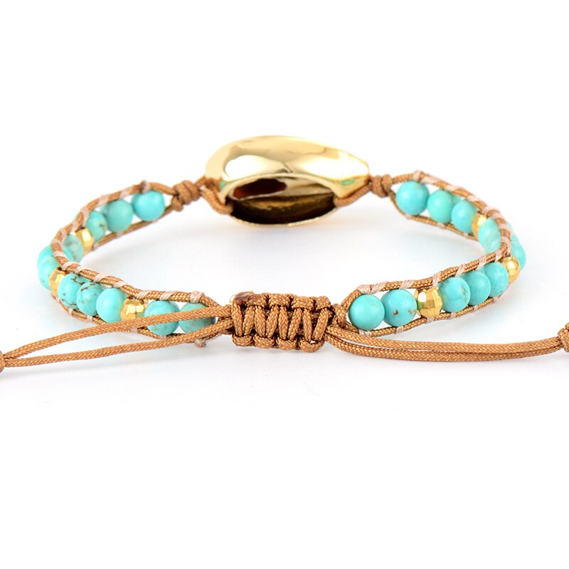 Bracelet Bohémien en Turquoise bleue "Sérénité & Bien être" - Coquillage