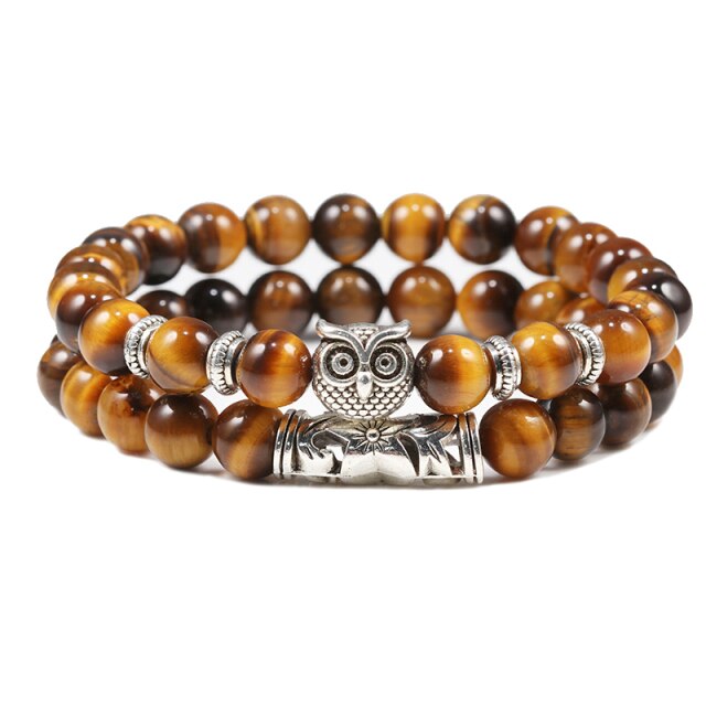 Double Bracelets Yoga en Oeil de tigre "Courage & Audace" - Chouette