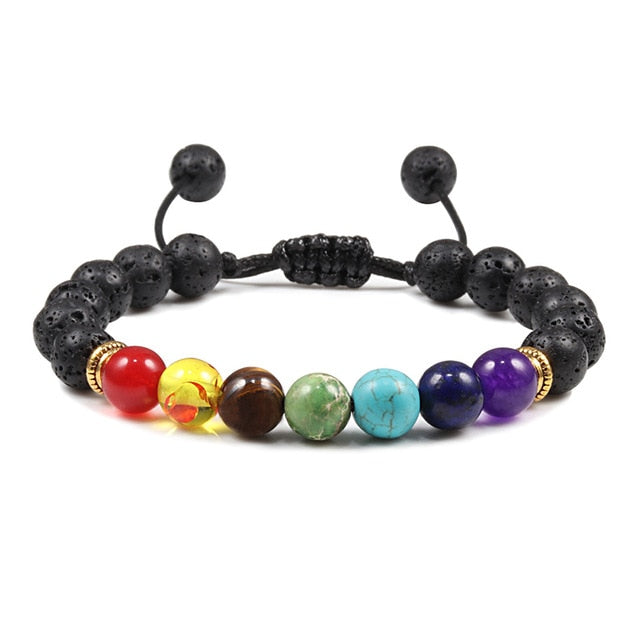 Bracelet Sept Chakras en Pierre de lave "Ancrage & Stabilité"