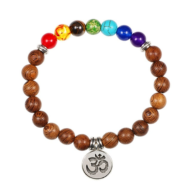 Bracelet Sept Chakras en Bois "Amplification & Energie" - Om