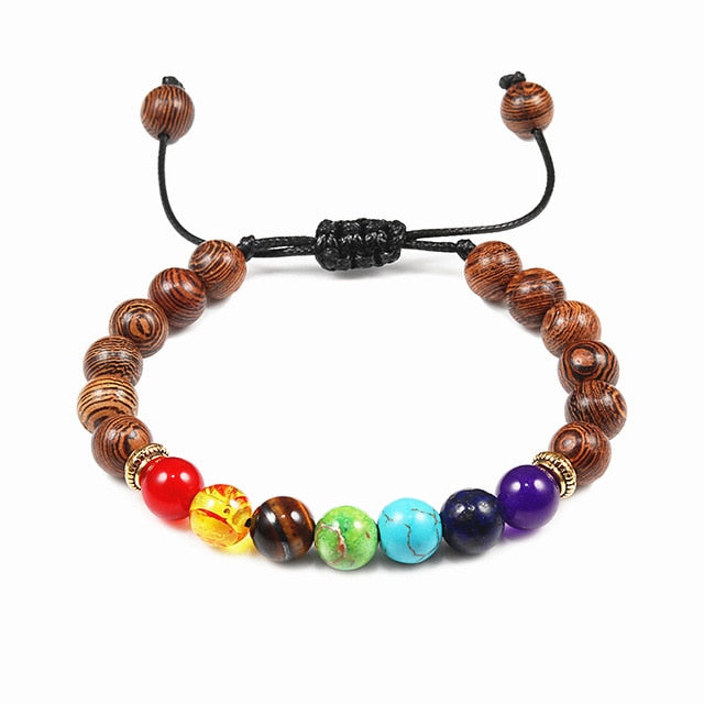 Bracelet Sept Chakras en Bois "Amplification & Energie" - Ajustable