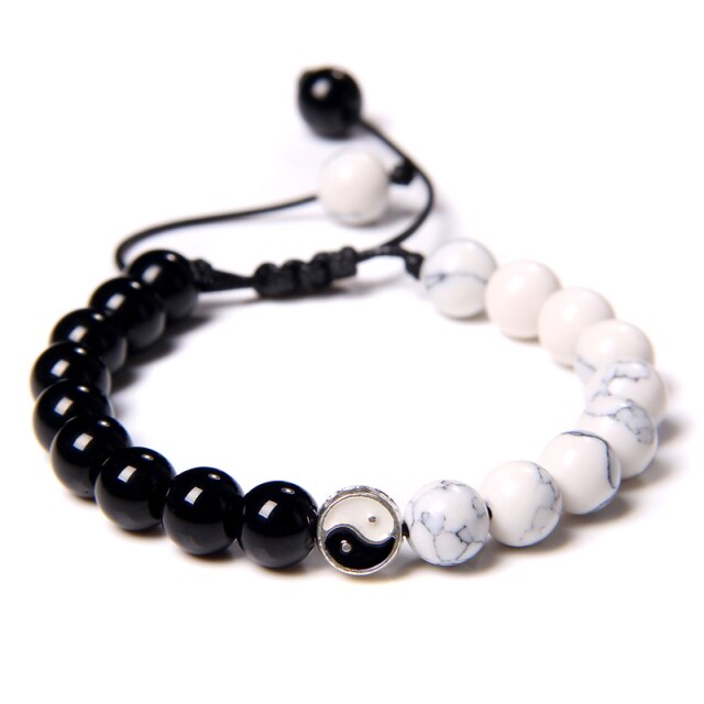 Bracelet en Onyx et Turquoise blanche "Stabilité & Maîtrise de soi" - Yin & Yang