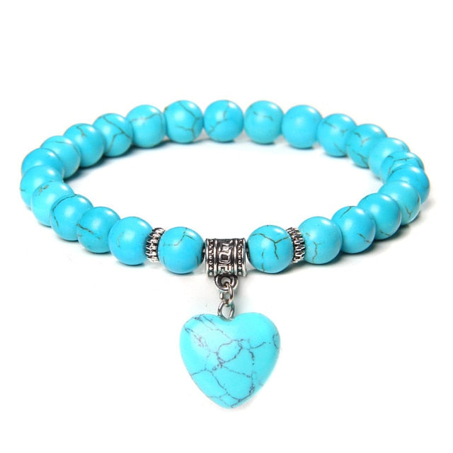 Bracelet Reiki en Turquoise bleue "Sérénité & Bien être" - Coeur