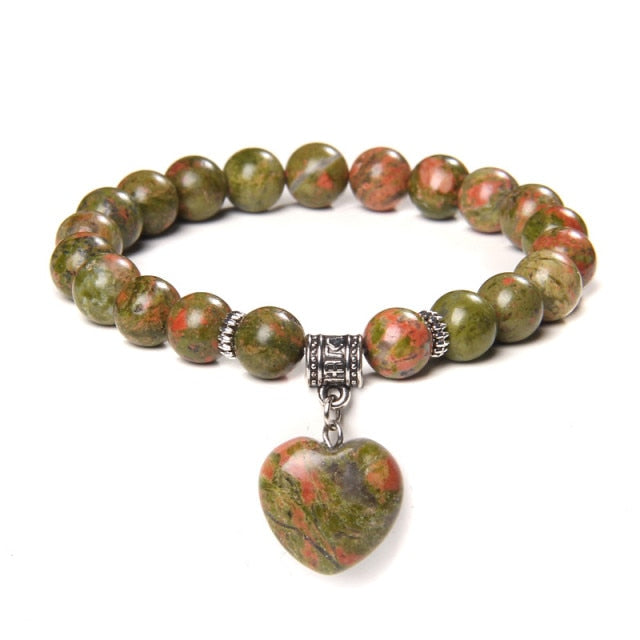 Bracelet Yoga en Unakite "Confiance & Sagesse" - Coeur