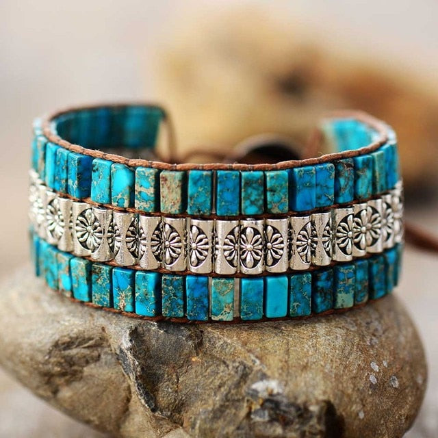 Bracelet Bohémien en Turquoise bleue "Sérénité & Bien être"