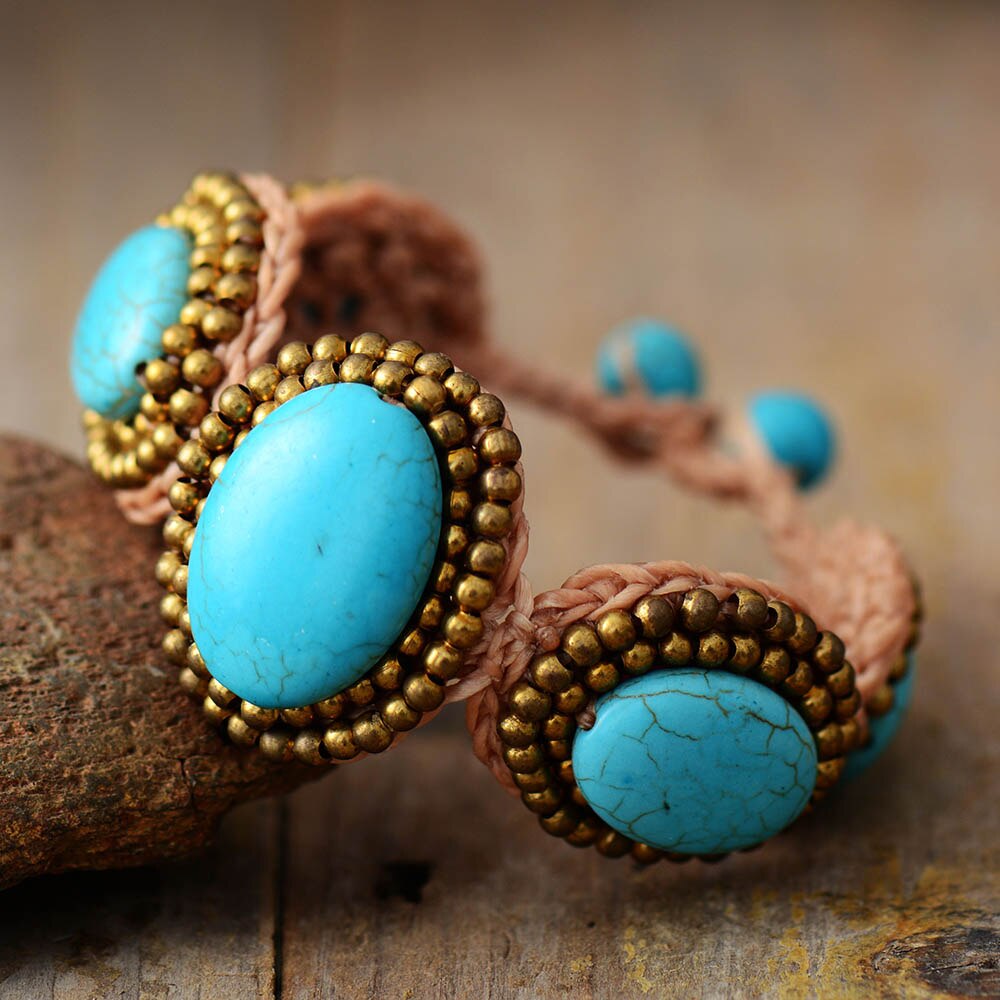 Bracelet Tibétain en Turquoise bleue "Sérénité & Bien être"