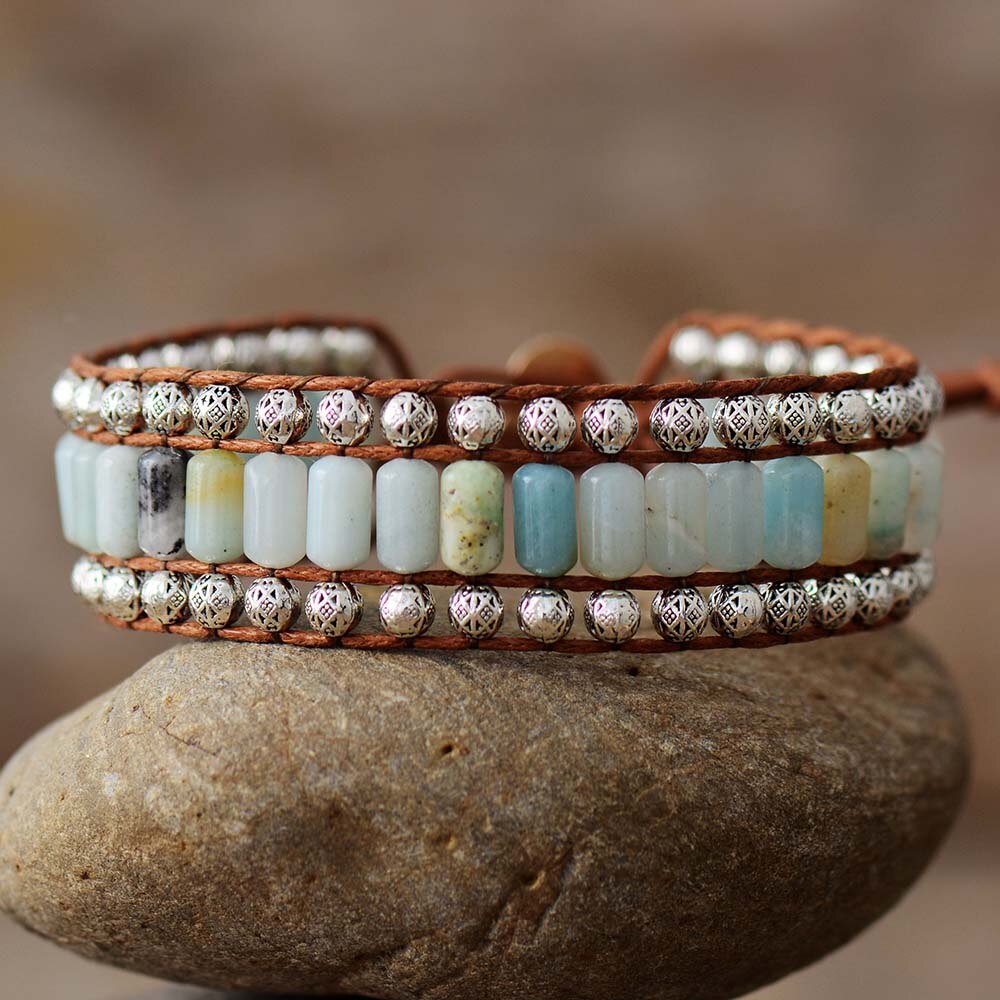 Bracelet Bohémien en Amazonite "Paix & Courage"