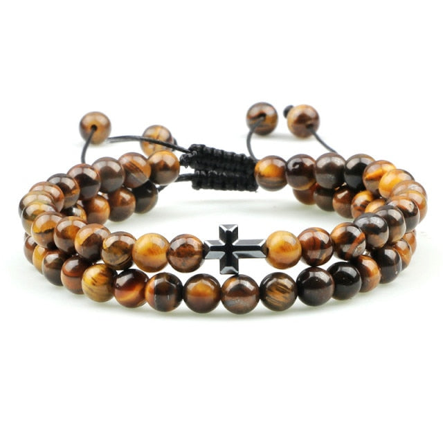 Double Bracelets en Oeil de tigre "Courage & Audace" - Ajustable