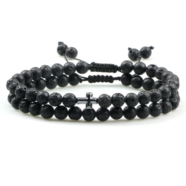 Double Bracelets en Pierre de lave "Ancrage & Stabilité" - Ajustable