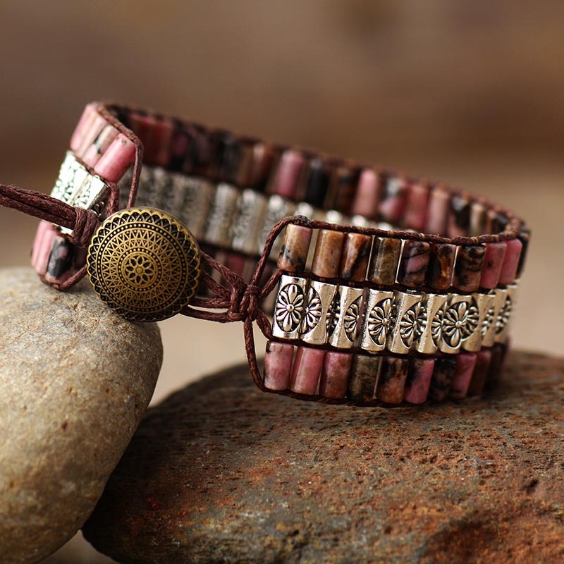 Bracelet Bohémien Tibétain en Rhodonite "Amour & Bienveillance"