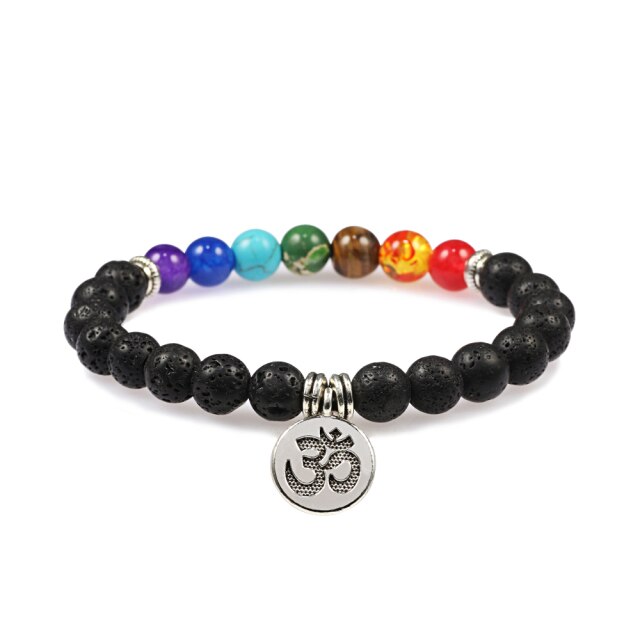 Bracelet Sept Chakras en Pierre de lave "Ancrage & Stabilité" - Om