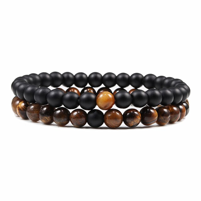 Double Bracelets en Oeil de tigre et Onyx "Courage & Audace"