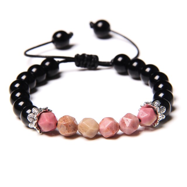 Bracelet en Rhodonite et Onyx "Amour & Bienveillance" - Ajustable