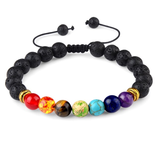 Bracelet Sept Chakras en Pierre de lave "Ancrage & Stabilité" - Ajustable