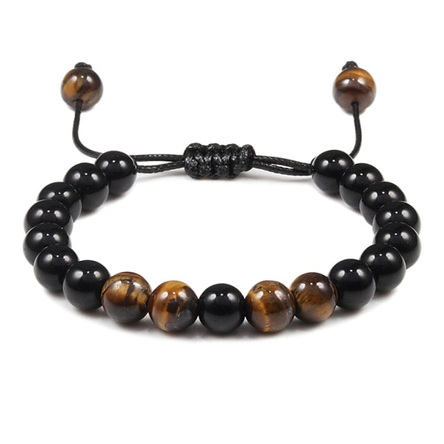 Bracelet Yoga en Onyx et Oeil de tigre "Stabilité & Maîtrise de soi" - Ajustable