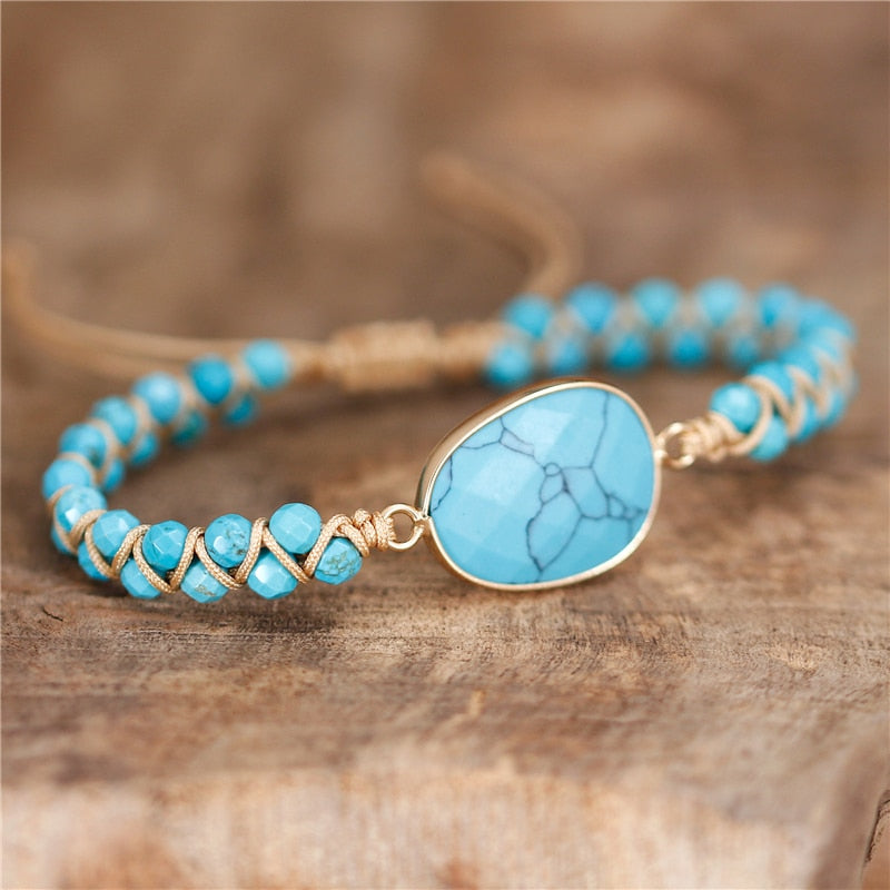 Bracelet Yoga en Turquoise "Stabilité & Empathie" - Cabochon