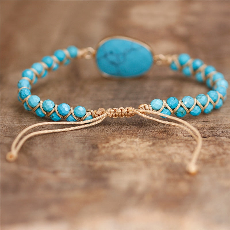 Bracelet Yoga en Turquoise "Stabilité & Empathie" - Cabochon