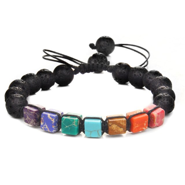 Bracelet Shamballa Sept Chakras en Pierre de lave "Ancrage & Stabilité"