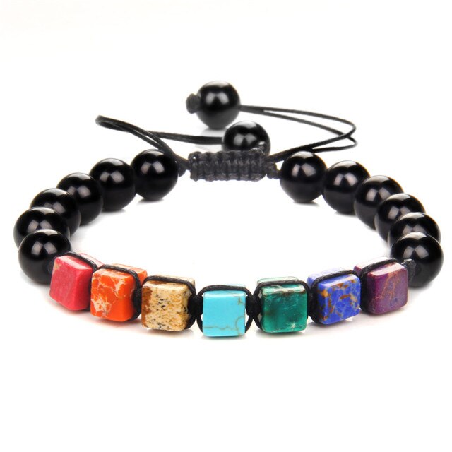 Bracelet Shamballa Sept Chakras en Onyx "Stabilité & Maîtrise de soi"