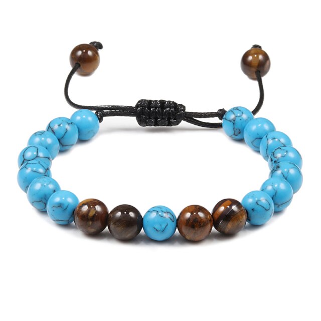 Bracelet Reiki en Turquoise bleue et Oeil de tigre "Sérénité & Bien être"