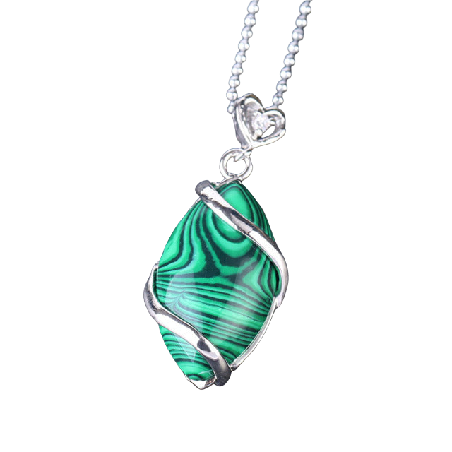 Chaîne et son Pendentif Guérison en Malachite "Protection & Clairvoyance"