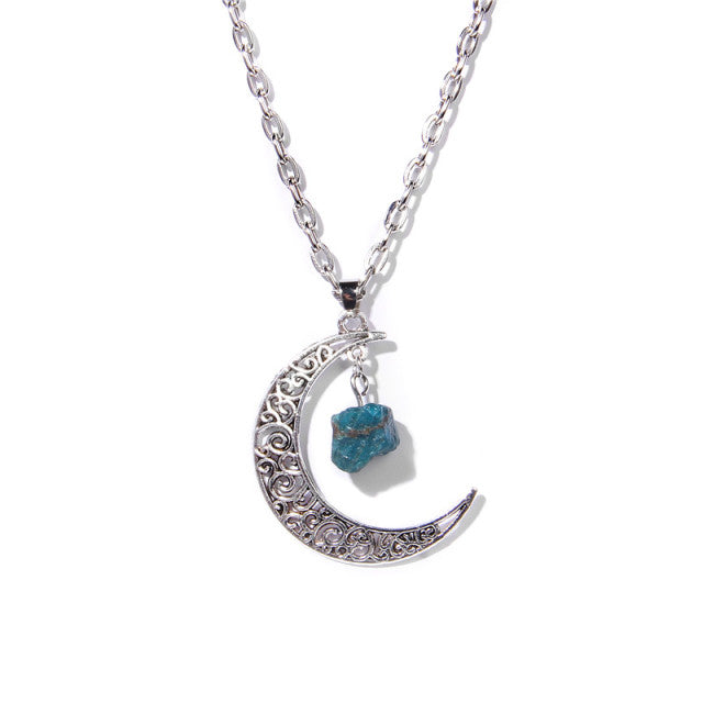 Chaîne et son Pendentif Reiki en Apatite "Communication & Écoute" - Lune