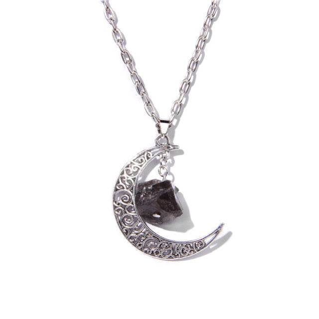 Chaîne et son Pendentif Guérison en Quartz fumé "Lucidité & Concentration" - Lune