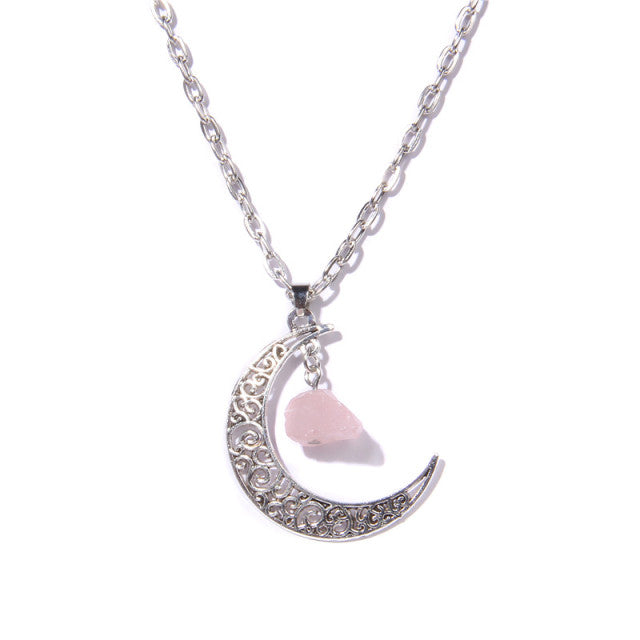 Chaîne et son Pendentif Reiki en Quartz rose "Amour & Confiance en soi" - Lune