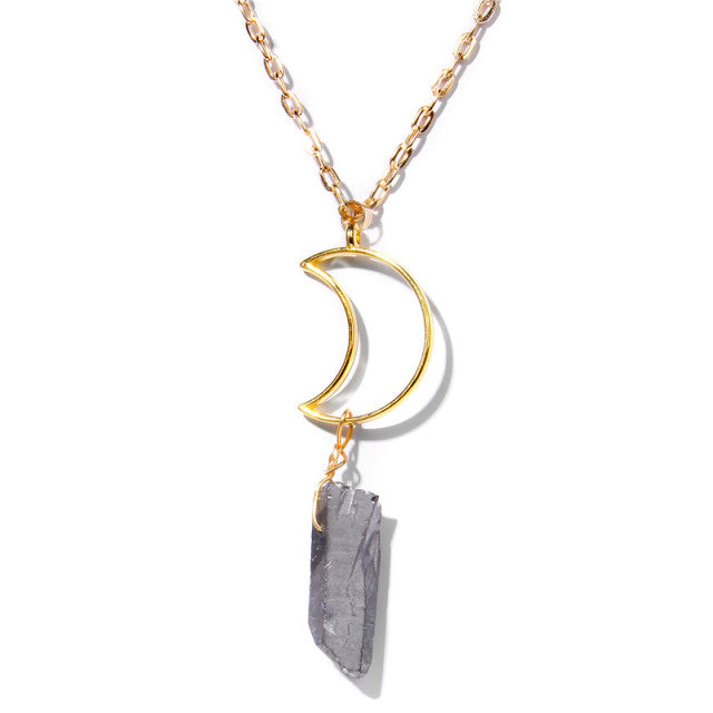 Chaîne et son Pendentif en Quartz "Clairvoyance & Sagesse" - Lune