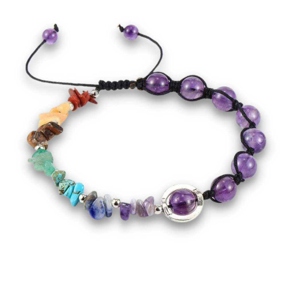 Bracelet Sept Chakras en Améthyste "Force & Sagesse" - Ajustable