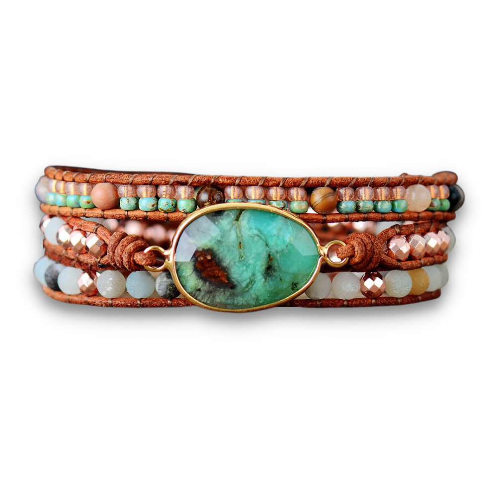 Bracelet Bohémien en Jade et Amazonite "Tempérance & Tolérance" - Cabochon